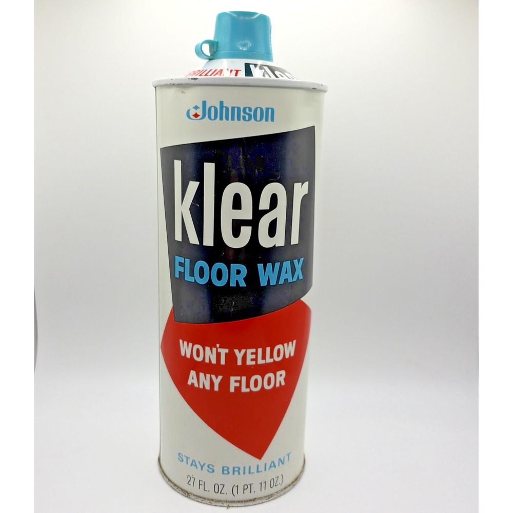 Vintage Metal Can Johnson Klear Floor Wax Stays Brilliant Wont Yellow 19oz Full
